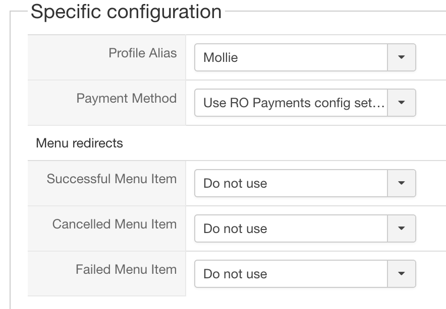 HikaShop RO Payments specific configuration