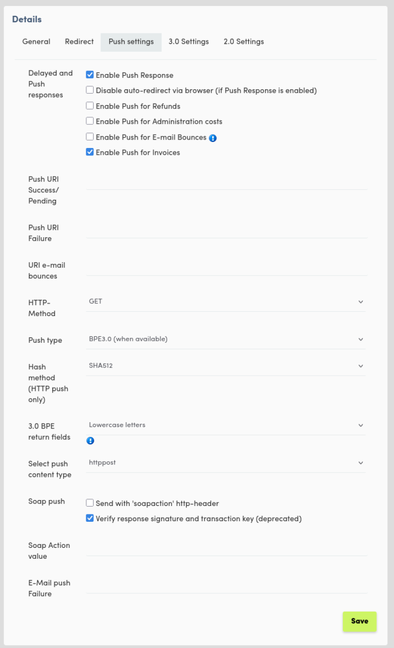 Buckaroo Push Settings