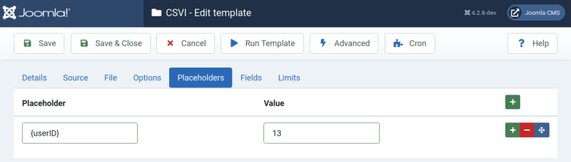 Custom SQL query placeholder