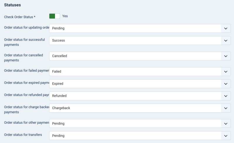 RO Payments Profile Statuses