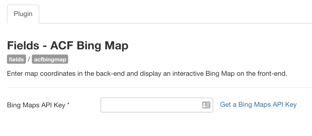Bing map API Key settings