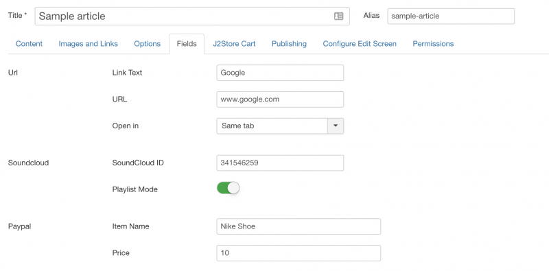 Article Fields settings