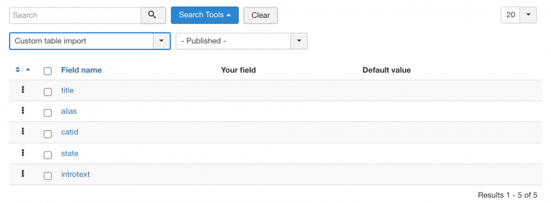 Custom tables import with RO CSVI - template fields