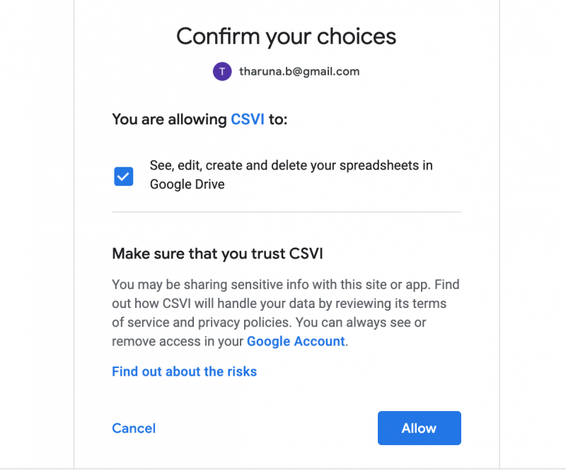 Google confirm choice