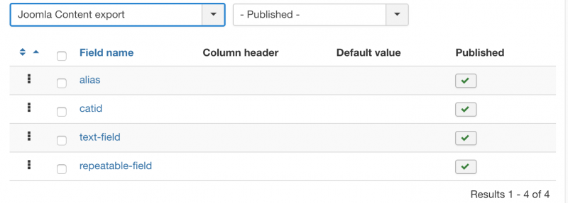 Joomla Custom fields export fields