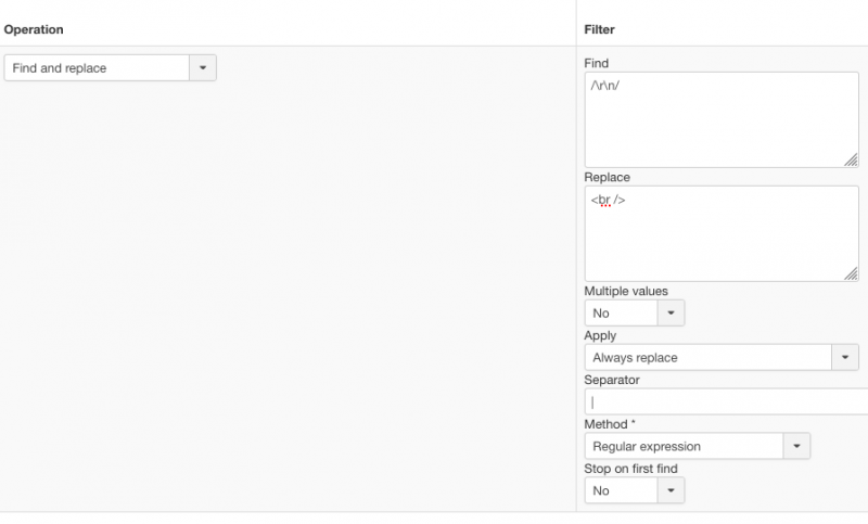 Replace line breaks with an HTML br tag on import - Rule settings