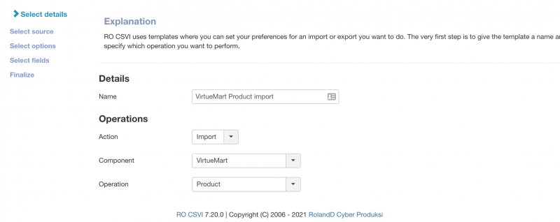 Import template details tab