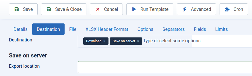 Export Template Joomla Content Destination