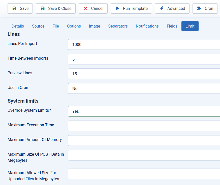 RO CSVI Import Limit