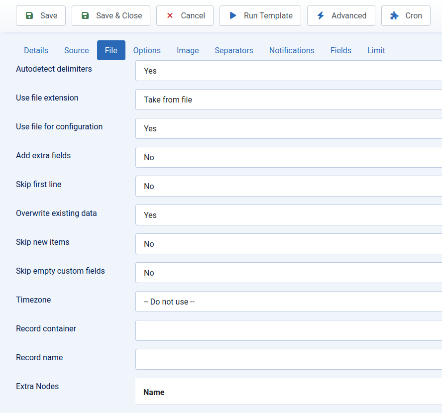 Import Template Joomla Content File