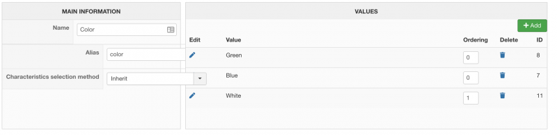 HikaShop Color Variant product characteristics