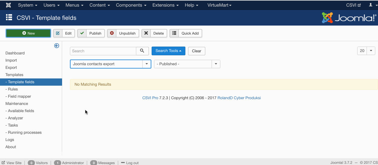 Joomla contact export create template fields