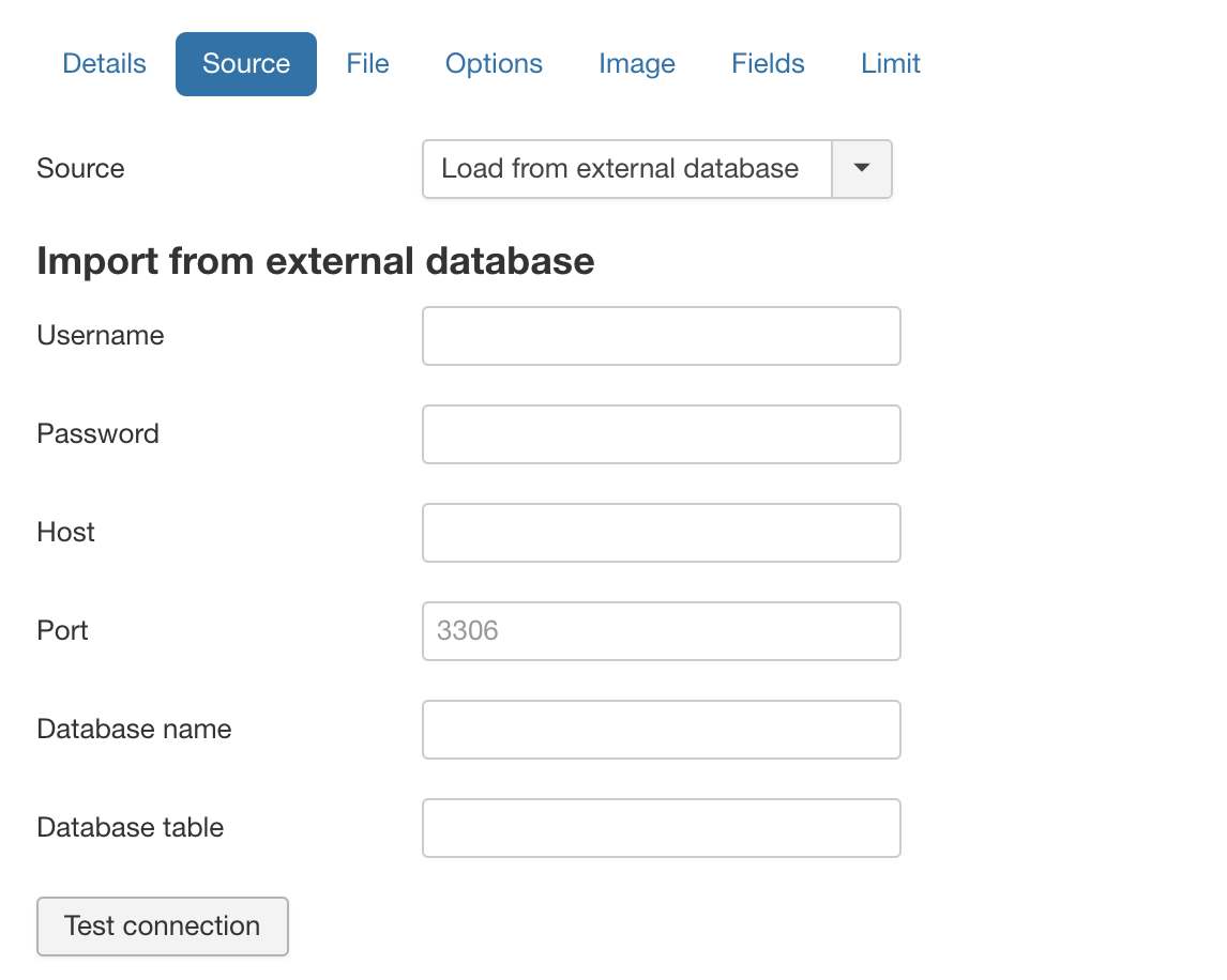 Load from database remote connection