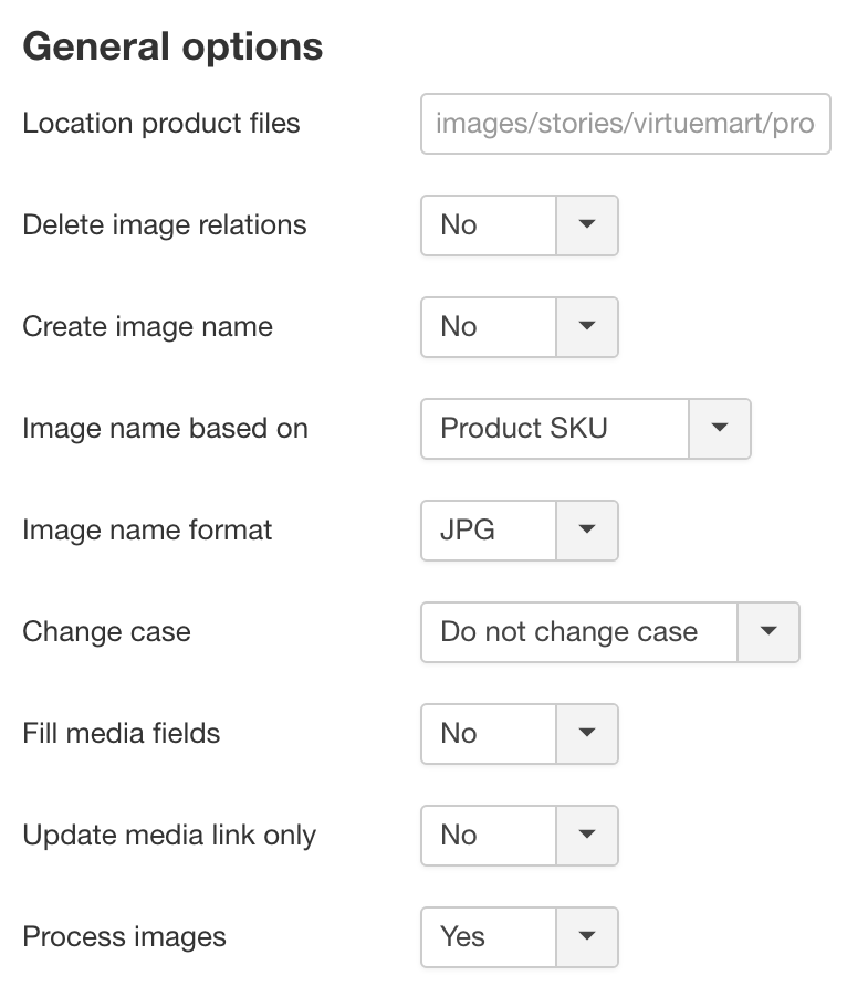 VirtueMart Product import Images tab General options