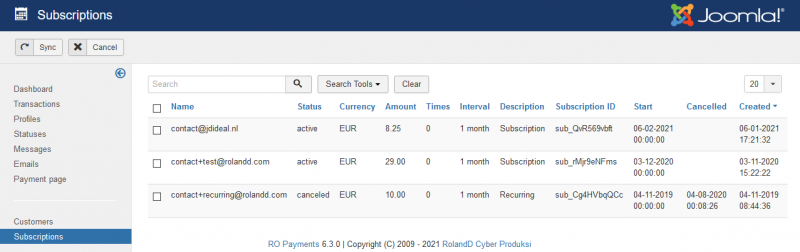 RO Payments Recurring Payments Subscriptions