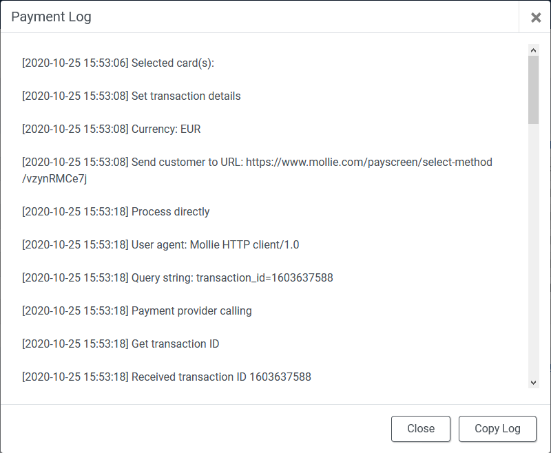 RO Payments Copy Transaction Log