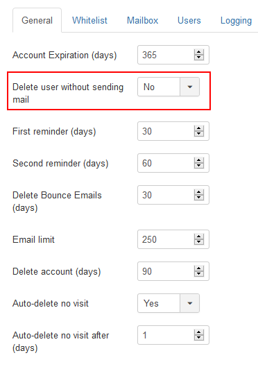 Delete user without sending mail