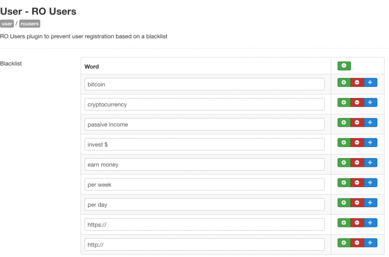 RO Users block user registration plugin - RO Users Blacklist Configuration