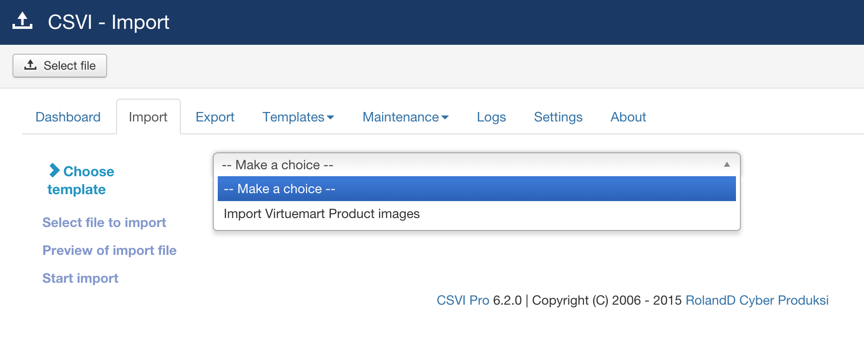 csvi6 select import template
