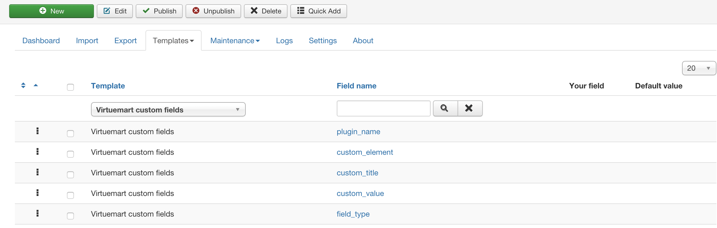 Virtuemart custom fields template fields