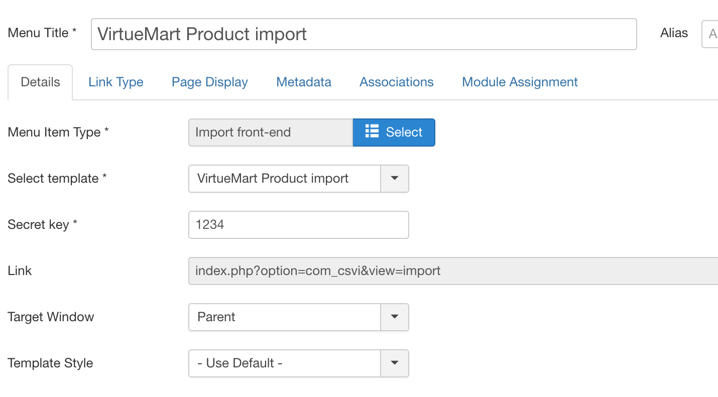 Select template menu item