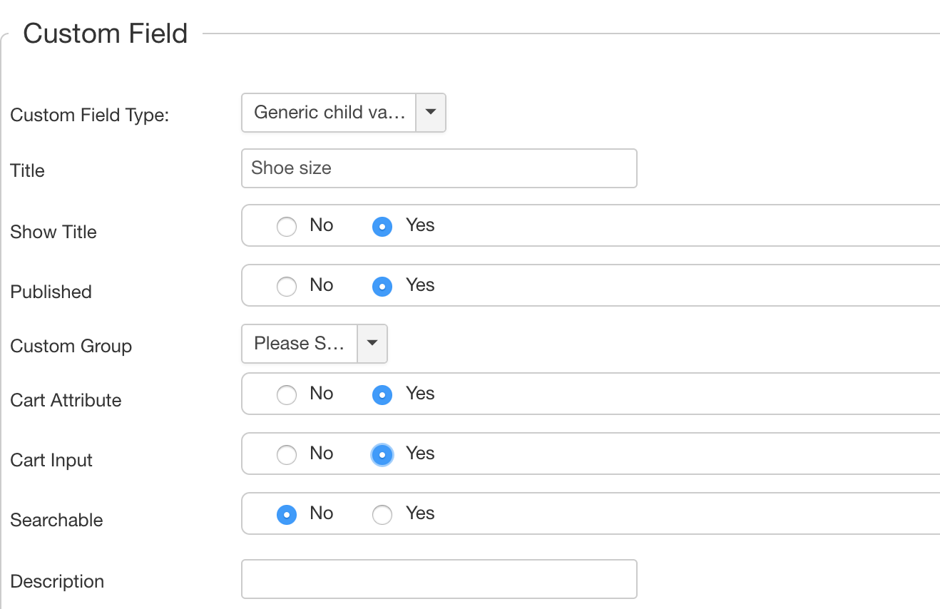 Generic child variant for VirtueMart setting