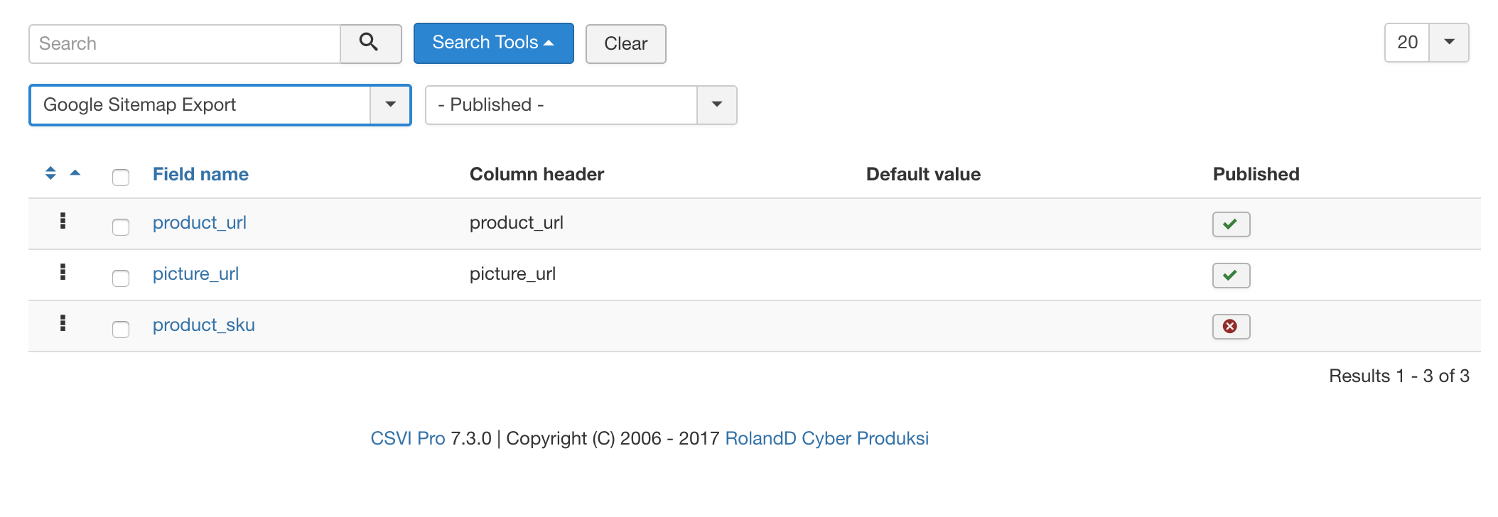 Google Sitemap template fields